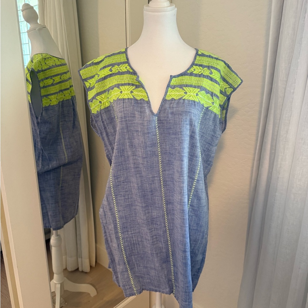 J. Crew Blue Coverup with Neon Yellow Accents